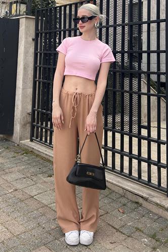 Camel Krinkıl Kumaş Basic Kadın Plaj Pantolon MG1778