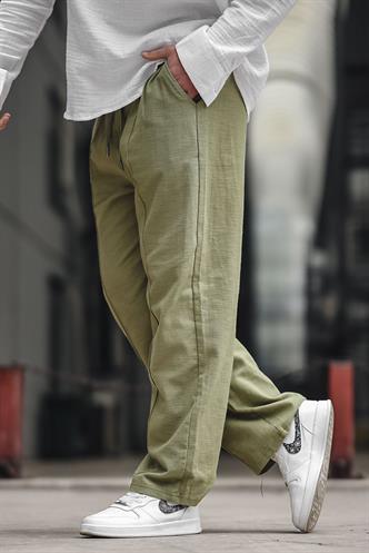 Haki Erkek Rahat Kesim Keten Pantolon 6539