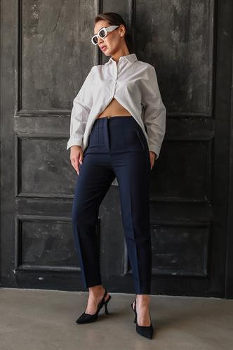 Lacivert Önü Biyeli Yüksek Bel Kadın Pantolon MG2425