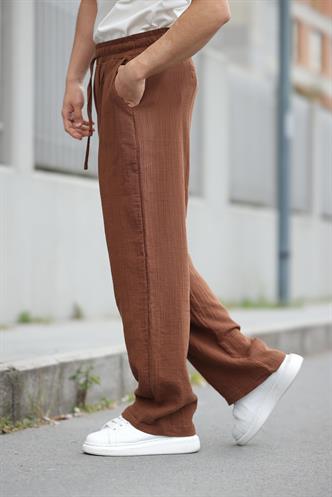 Kahverengi %100 Pamuklu Rahat Kesim Erkek Pantolon E6562