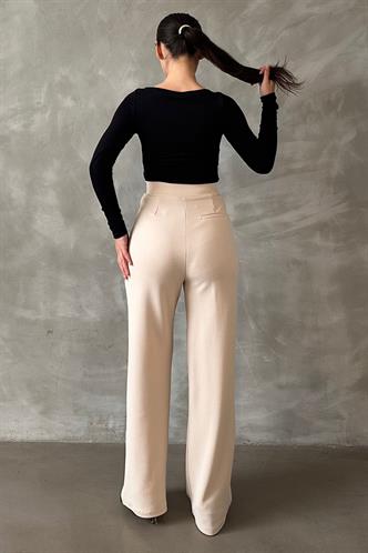 Açık Bej Likralı Cırt Kapamalı Palazzo Pantolon MG2291