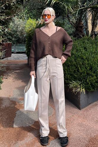 Bej Beli Ayarlanabilir Geniş Paça Eşofman MG2215