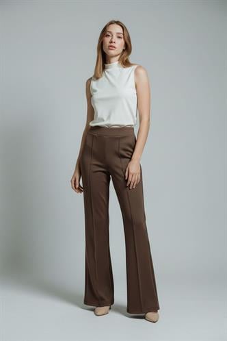 Kahverengi Yüksek Bel Flare Paça Şık Günlük Kadın Tayt MG2645