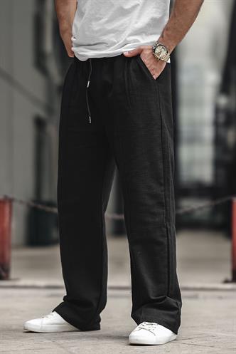Siyah Erkek Rahat Kesim Keten Pantolon 6539