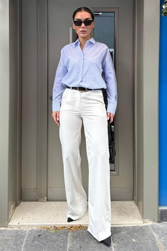 Beyaz Yüksek Bel Kumaş Pantolon MG2285