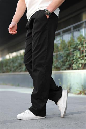 Siyah Bol Paça Beli Bağlamalı Erkek Pantolon E7403