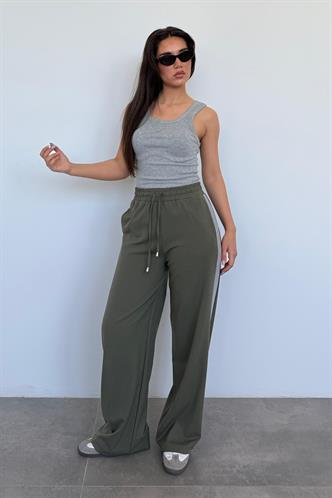 Haki Şerit Detaylı Bol Paça Kadın Eşofman MG2441 