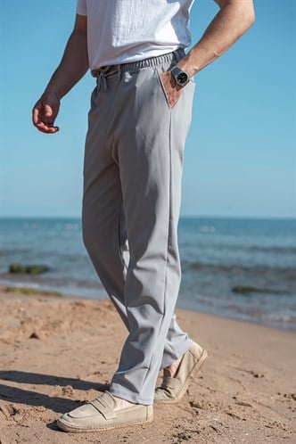 Boyalı Gri Beli Lastikli Relaxed Fit Jakarlı Erkek Pantolon E6593