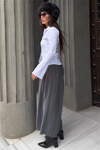 Antrasit Rahat Kesim Pileli Cepli Kadın Etek Pantolon MG2693