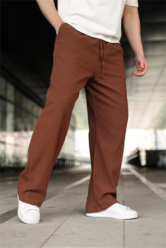 Acı Kahverengi %100 Pamuklu Bol Paça Erkek Pantolon E6586