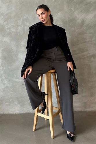 Antrasit Likralı Cırt Kapamalı Palazzo Pantolon MG2291
