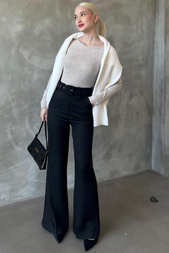 Siyah İspanyol Paça Kadın Kumaş Pantolon MG2303