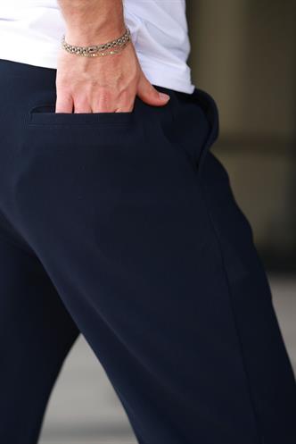 Lacivert Beli Ayarlanabilir Cep Detaylı Bol Pantolon 6545