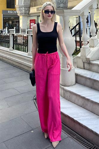 Fuşya Cepli Bol Paça Kadın Pantolon MG1882