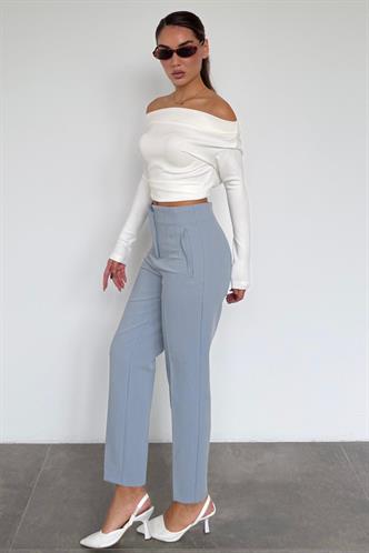 Gri Önü Biyeli Yüksek Bel Kadın Pantolon MG2425