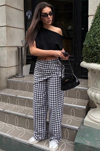 Siyah Fularlı Ekose Pantolon MG2734