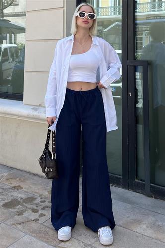 Lacivert Cepli Bol Paça Kadın Pantolon MG1882