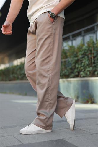 Taş Rengi Bol Paça Beli Bağlamalı Erkek Pantolon E7403