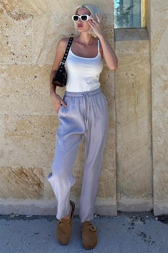 Gri Ayarlanabilir Bel Rahat Kesim Pantolon MG2161