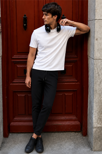 Siyah Basic Waffle Kumaş Erkek Pantolon 6509