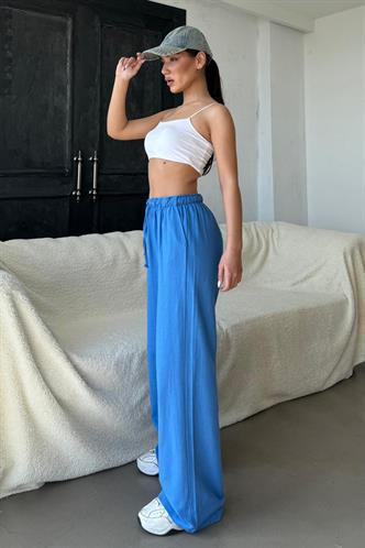 Saks Beli Büzgülü Wide Leg Kumaş Pantolon MG1950