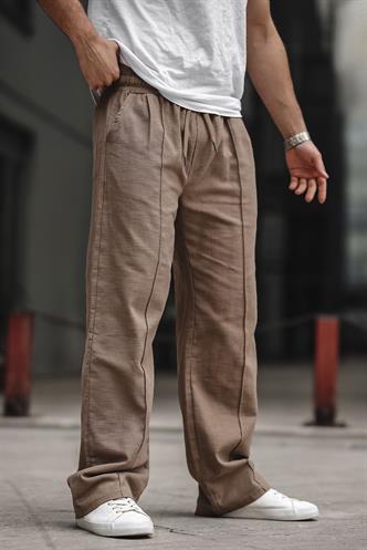 Kahverengi Erkek Rahat Kesim Keten Pantolon 6539