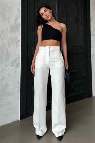 Ekru Yüksek Bel Kumaş Pantolon MG2284