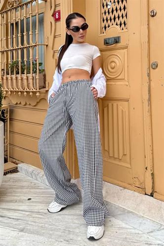 Siyah Pötikareli Bol Paça Kadın Pantolon Mg2335