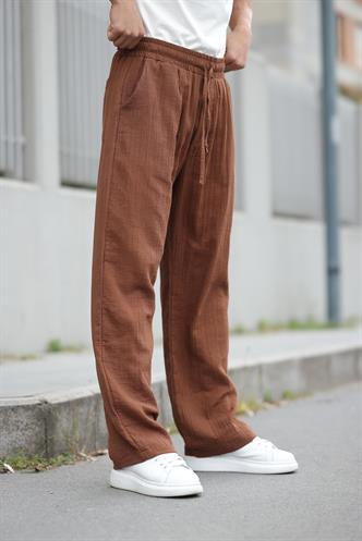 Kahverengi %100 Pamuklu Rahat Kesim Erkek Pantolon E6562