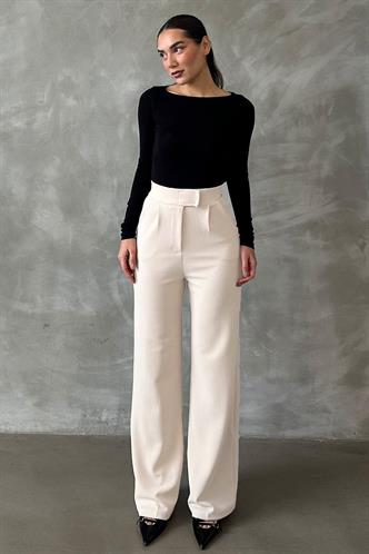 Beyaz Likralı Cırt Kapamalı Palazzo Pantolon MG2291