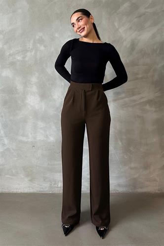 Kahverengi Likralı Cırt Kapamalı Palazzo Pantolon MG2291
