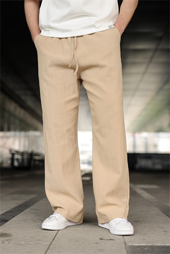 Bej %100 Pamuklu Bol Paça Erkek Pantolon E6586