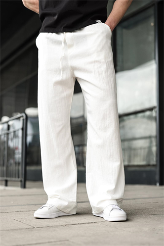 Ekru %100 Pamuklu Bol Paça Erkek Pantolon E6586