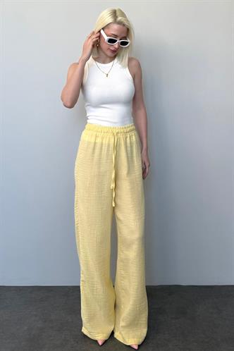 Sarı Bol Paça Müslin Kadın Pantolon MG1980
