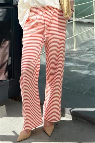 Turuncu Beli Ayarlanabilir Pamuklu Bol Paça Dökümlü Çizgili Pantolon MG2133