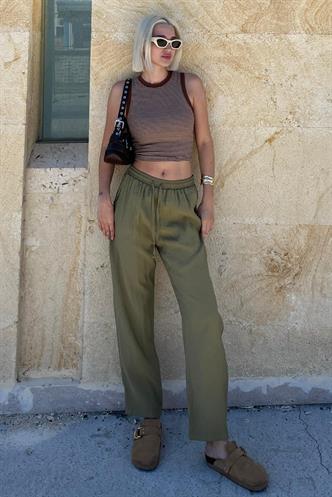 Haki Ayarlanabilir Bel Rahat Kesim Pantolon MG2161