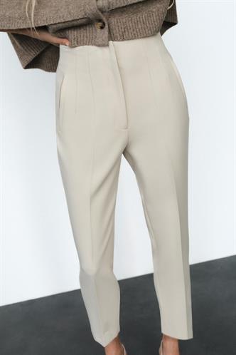 Krem Önü Biyeli Yüksek Bel Kadın Pantolon MG2425