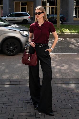 Siyah Yüksek Bel Kumaş Pantolon MG2285