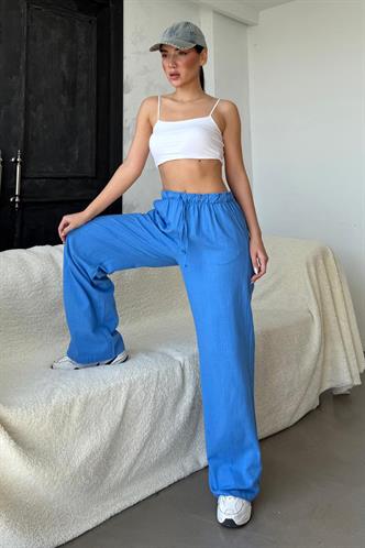 Saks Beli Büzgülü Wide Leg Kumaş Pantolon MG1950