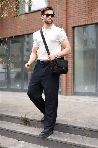 Lacivert Pilili Relaxed Fit Pantolon E6588