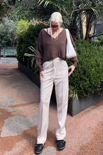 Bej Beli Ayarlanabilir Geniş Paça Eşofman MG2215