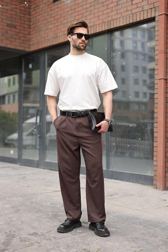 Acı Kahverengi Pilili Relaxed Fit Pantolon E6588