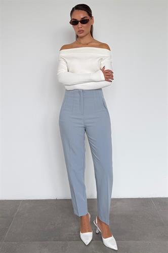 Gri Önü Biyeli Yüksek Bel Kadın Pantolon MG2425