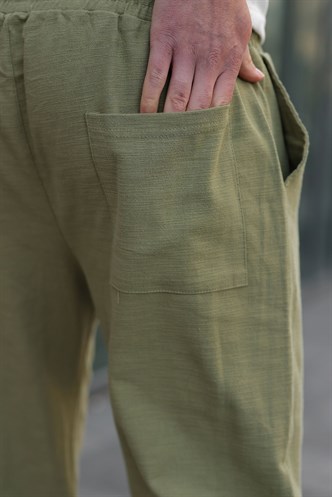 Paça Detaylı Rahat Kesim Erkek Haki Pantolon 6532