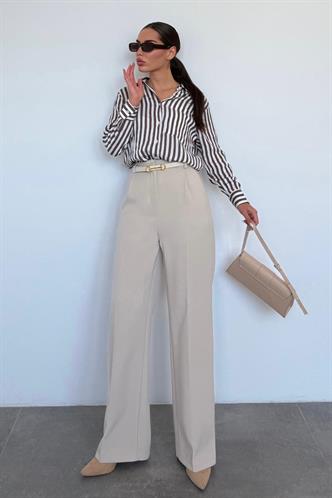 Taş Rengi Yüksek Bel Kadın Palazzo Pantolon MG2506