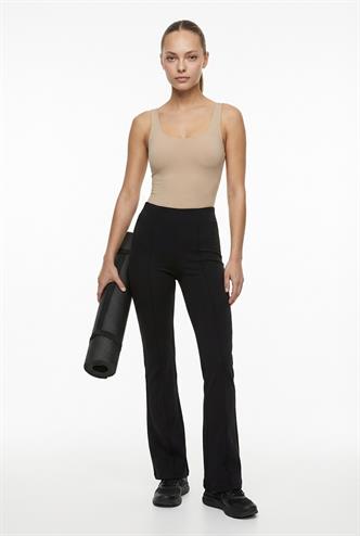 Siyah Yüksek Bel Flare Paça Şık Günlük Kadın Tayt MG2645