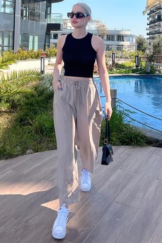 Ekru Beli Lastikli Balon Pantolon MG1841