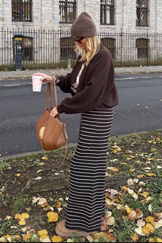 Siyah Çizgili Triko Kadın Pantolon MG2609