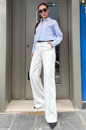 Beyaz Yüksek Bel Kumaş Pantolon MG2285