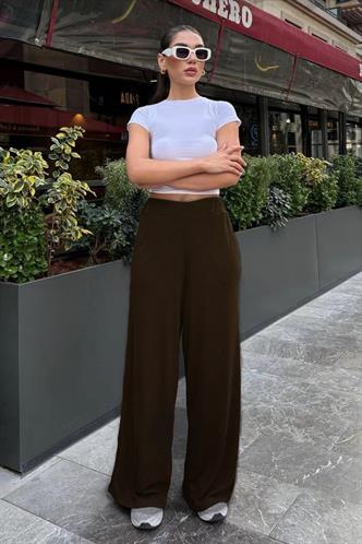 Kahverengi Yüksek Bel Rahat Kesim Geniş Paça Kadın Eşofman MG2309